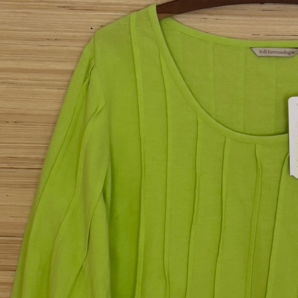 NWT Soft Surroundings green gauze tunic top size L large puff 3/4 sleeve cotton - Picture 2 of 6